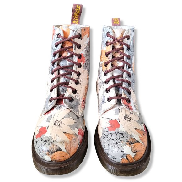 Dr. Martens RARE Pascal Botanic Floral Sand Print 8 Eyelet Lace Up Combat Boot - Picture 2 of 10
